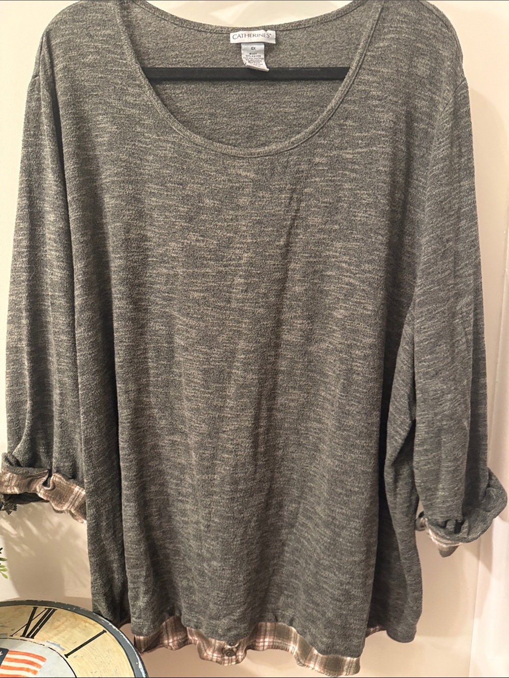 Catherines dark Olive Scoop Neck Long Sleeve lightweight warm tunic 4X